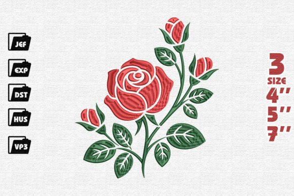 Stylized Red Rose with Buds